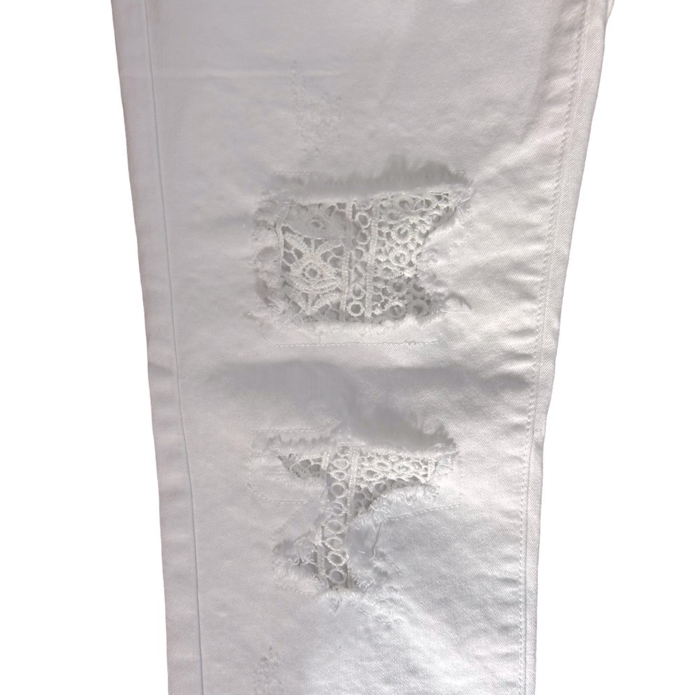 Judy Blue High Waist White Skinny Distressed Lace Inset Jeans Size 11/30 JB84133 - Picture 7 of 12